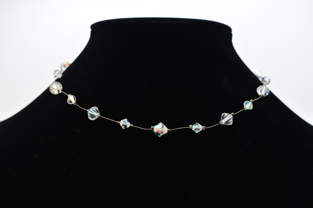 Carolee Vintage Aurora Borealis Crystal Beaded Choker Necklace Signed 90s Bin7B